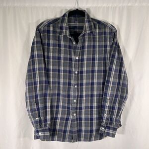 Jack Threads Flannel Shirt Men's Large Grey Blue Plaid Button Up Long Sleeve Cot